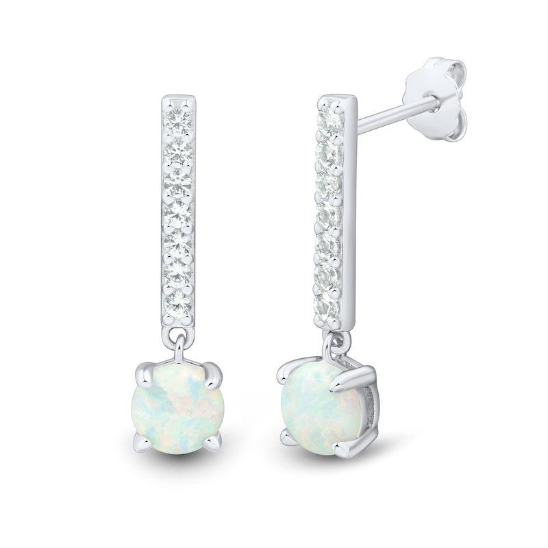 Main Image 2 of Lab-Created Opal and White Lab-Created Sapphire Three Pair Stud and Drop Earrings Set in Sterling Silver