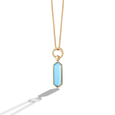 Limor Mindful Jewellery Guidestones Elongated Hexagon Swiss Blue Topaz Solitaire Drop Pendant in 10K Gold