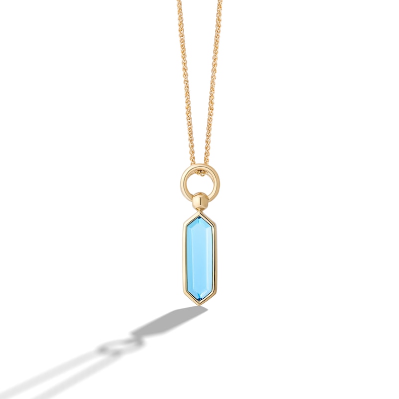 Main Image 1 of Limor Mindful Jewellery Guidestones Elongated Hexagon Swiss Blue Topaz Solitaire Drop Pendant in 10K Gold