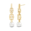 Thumbnail Image 1 of 6.0-6.5mm Freshwater Cultured Pearl Mariner Chain Link Drop Earrings in 10K Gold