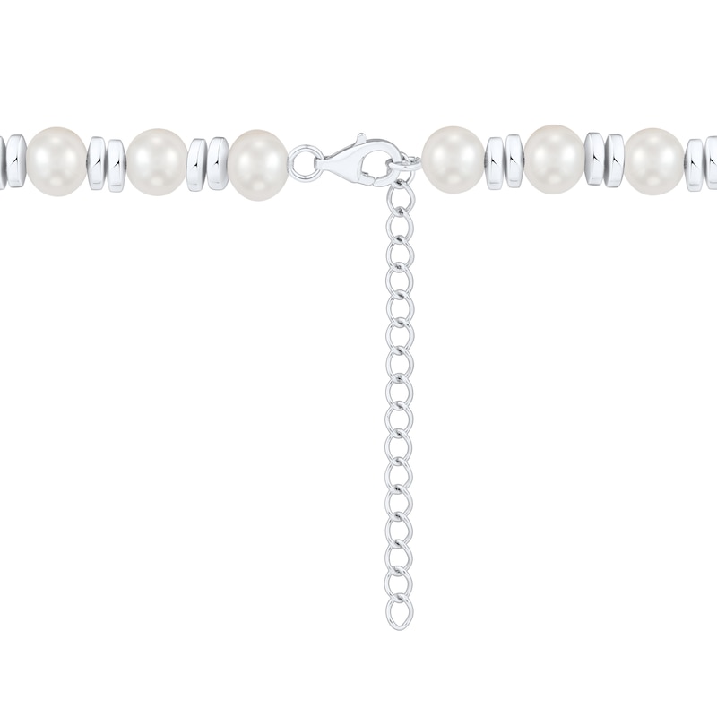 Main Image 2 of 6.0-7.0mm Freshwater Cultured Pearl and Double Spacer Bead Necklace in Sterling Silver - 25.5”