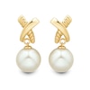 Thumbnail Image 2 of 11.0-12.0mm Freshwater Cultured Pearl "X" Drop Earrings in 10K Gold