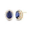 Thumbnail Image 1 of Oval Blue Lab-Created Sapphire and 0.45 CT. T.W. Certified Lab-Grown Diamond Scallop Frame Stud Earrings in 10K Gold