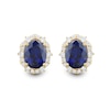 Thumbnail Image 2 of Oval Blue Lab-Created Sapphire and 0.45 CT. T.W. Certified Lab-Grown Diamond Scallop Frame Stud Earrings in 10K Gold