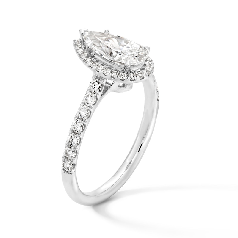Main Image 3 of 1.45 CT. T.W. Pear-Shaped Certified Lab-Grown Diamond Frame Engagement Ring in 14K White Gold (F/VS2)