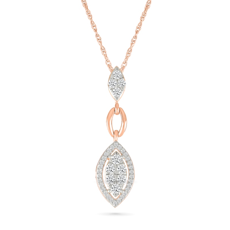 Main Image 2 of 0.58 CT. T.W. Multi-Diamond Marquise Frame Drop Earrings and Pendant Set in 10K Rose Gold