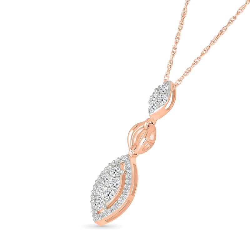 Main Image 3 of 0.58 CT. T.W. Multi-Diamond Marquise Frame Drop Earrings and Pendant Set in 10K Rose Gold