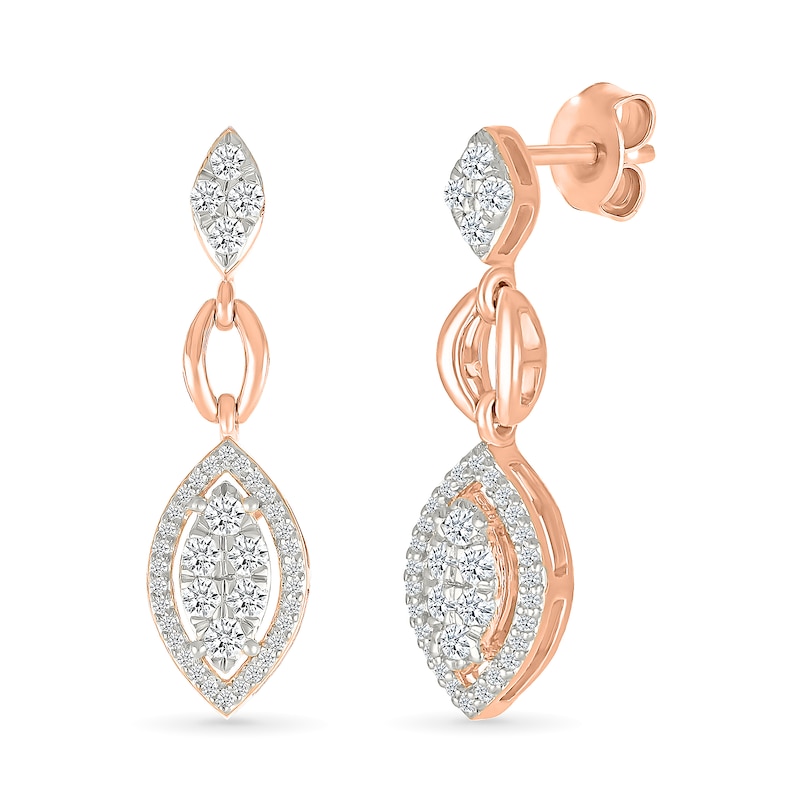 Main Image 4 of 0.58 CT. T.W. Multi-Diamond Marquise Frame Drop Earrings and Pendant Set in 10K Rose Gold