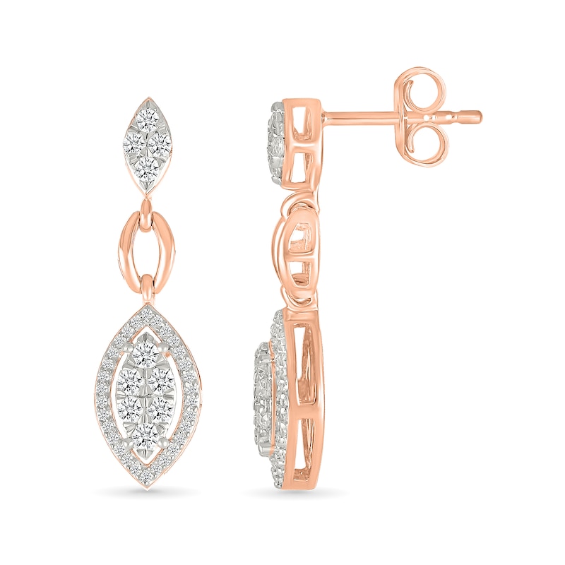 Main Image 5 of 0.58 CT. T.W. Multi-Diamond Marquise Frame Drop Earrings and Pendant Set in 10K Rose Gold