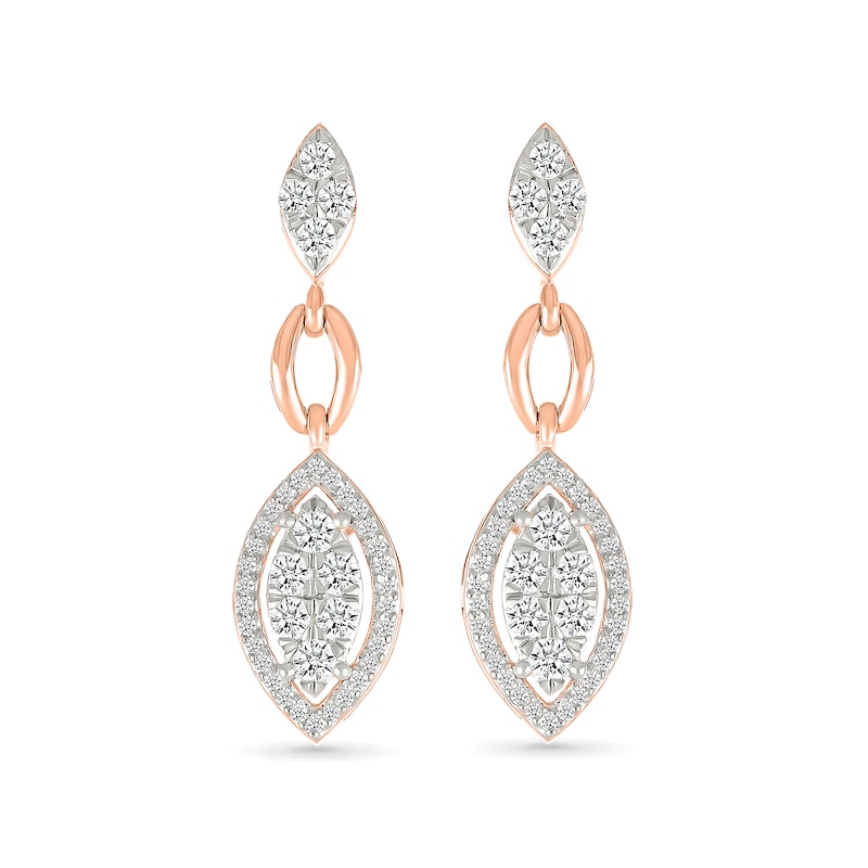 Main Image 6 of 0.58 CT. T.W. Multi-Diamond Marquise Frame Drop Earrings and Pendant Set in 10K Rose Gold