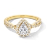Thumbnail Image 1 of 1.00 CT. T.W. Pear-Shaped Certified Lab-Grown Diamond Frame Crossover Shank Engagement Ring in 14K Gold (F/VS2)