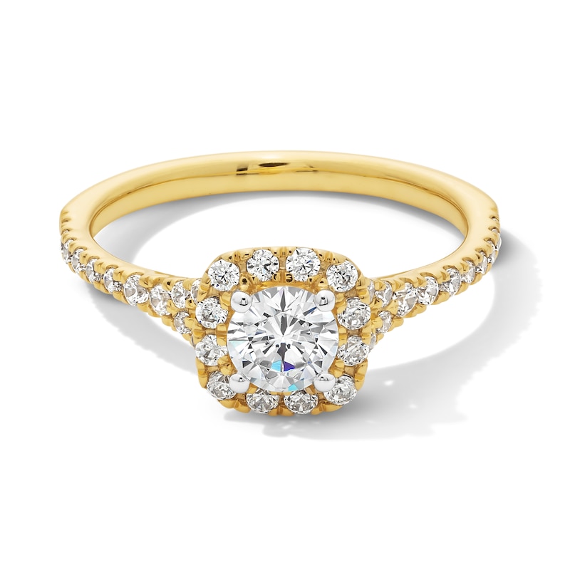 Main Image 1 of 1.00 CT. T.W. Certified Lab-Created Diamond Cushion Frame Engagement Ring in 14K Gold (F/VS2)