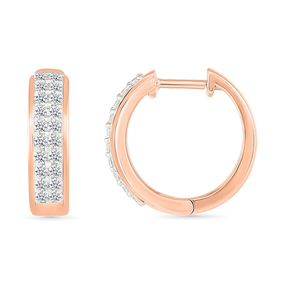 0.45 CT. T.W. Diamond Double Row Hoop Earrings in 10K Rose Gold
