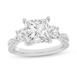 4.00 CT. T.W. Princess-Cut and Round Certified Lab-Grown Diamond Three Stone Engagement Ring in 14K White Gold (F/VS2)