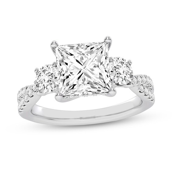 4.00 CT. T.W. Princess-Cut and Round Certified Lab-Created Diamond Three Stone Engagement Ring in 14K White Gold (F/VS2)