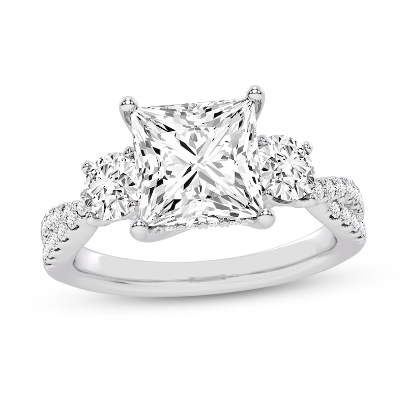 Main Image 1 of 4.00 CT. T.W. Princess-Cut and Round Certified Lab-Grown Diamond Three Stone Engagement Ring in 14K White Gold (F/VS2)