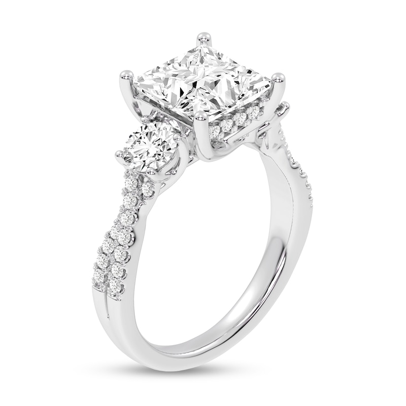 Main Image 2 of 4.00 CT. T.W. Princess-Cut and Round Certified Lab-Grown Diamond Three Stone Engagement Ring in 14K White Gold (F/VS2)