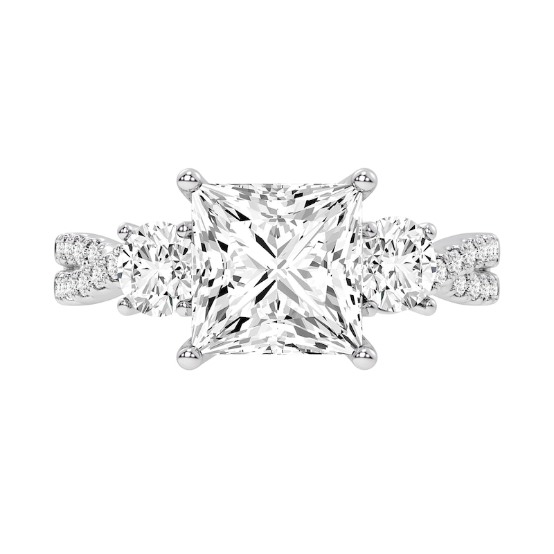 Main Image 3 of 4.00 CT. T.W. Princess-Cut and Round Certified Lab-Grown Diamond Three Stone Engagement Ring in 14K White Gold (F/VS2)