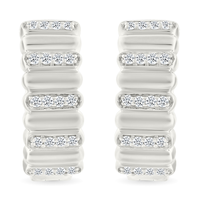 0.23 CT. T.W. Diamond Alternating Row Puff Hoop Earrings in 10K White Gold
