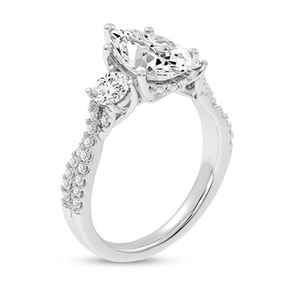 2.75 CT. T.W. Pear-Shaped and Round Certified Lab-Created Diamond Three Stone Engagement Ring in 14K White Gold (F/VS2)