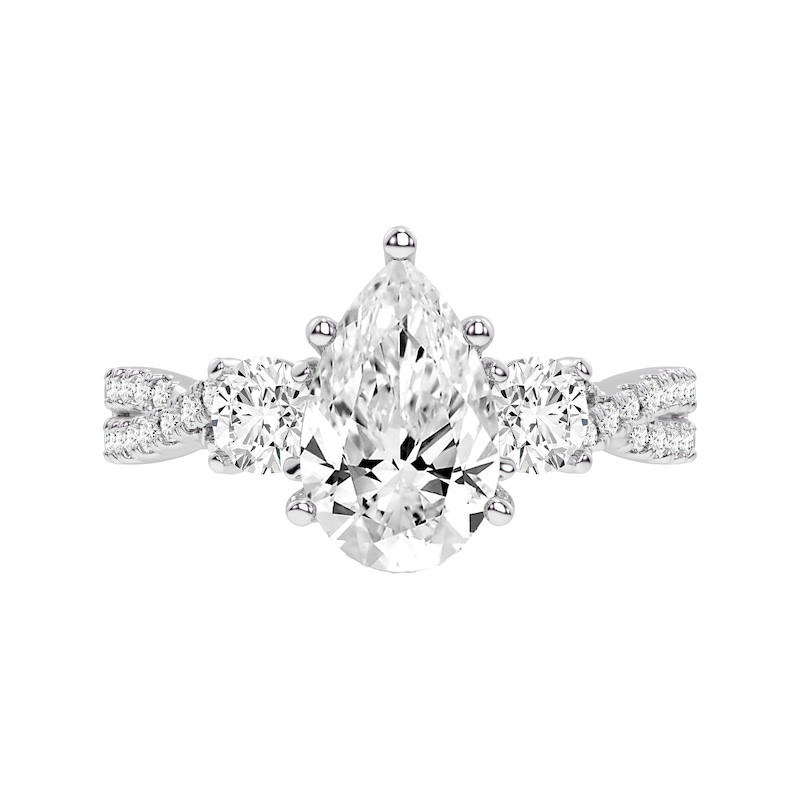 Main Image 3 of 2.75 CT. T.W. Pear-Shaped and Round Certified Lab-Grown Diamond Three Stone Engagement Ring in 14K White Gold (F/VS2)