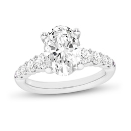 3.75 CT. T.W. Oval Certified Lab-Grown Diamond Graduated Shank Engagement Ring in 14K White Gold (F/VS2)