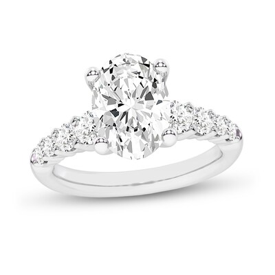 3.75 CT. T.W. Oval Certified Lab-Created Diamond Graduated Shank Engagement Ring in 14K Gold (F/VS2