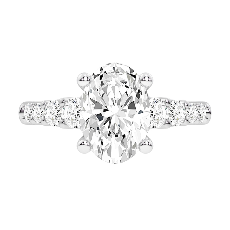 Main Image 3 of 3.75 CT. T.W. Oval Certified Lab-Grown Diamond Graduated Shank Engagement Ring in 14K White Gold (F/VS2)
