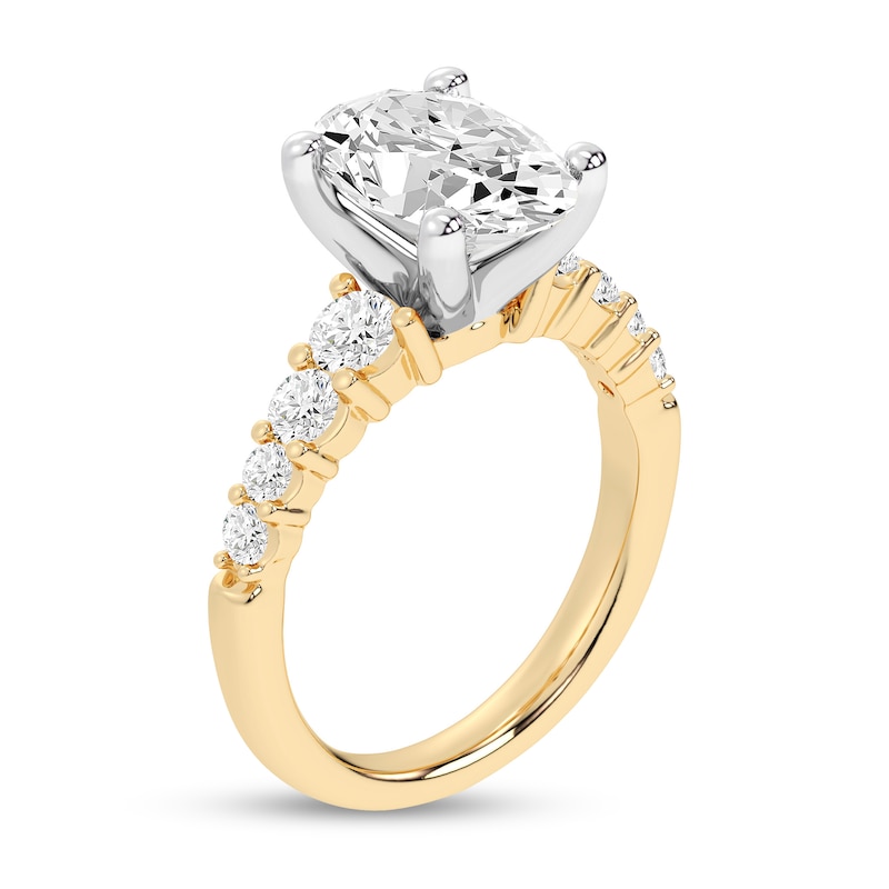 Main Image 2 of 3.75 CT. T.W. Oval Certified Lab-Grown Diamond Graduated Shank Engagement Ring in 14K Gold (F/VS2)