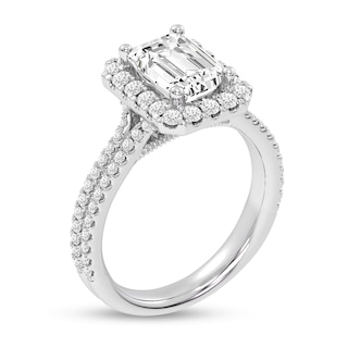 2.60 CT. T.W. Emerald-Cut Certified Lab-Created Diamond Frame Double Row Shank Engagement Ring in 14K White Gold