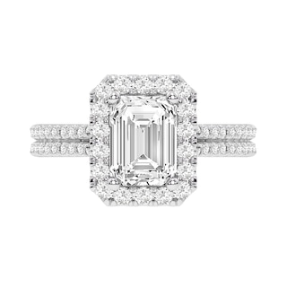 2.60 CT. T.W. Emerald-Cut Certified Lab-Created Diamond Frame Double Row Shank Engagement Ring in 14K White Gold