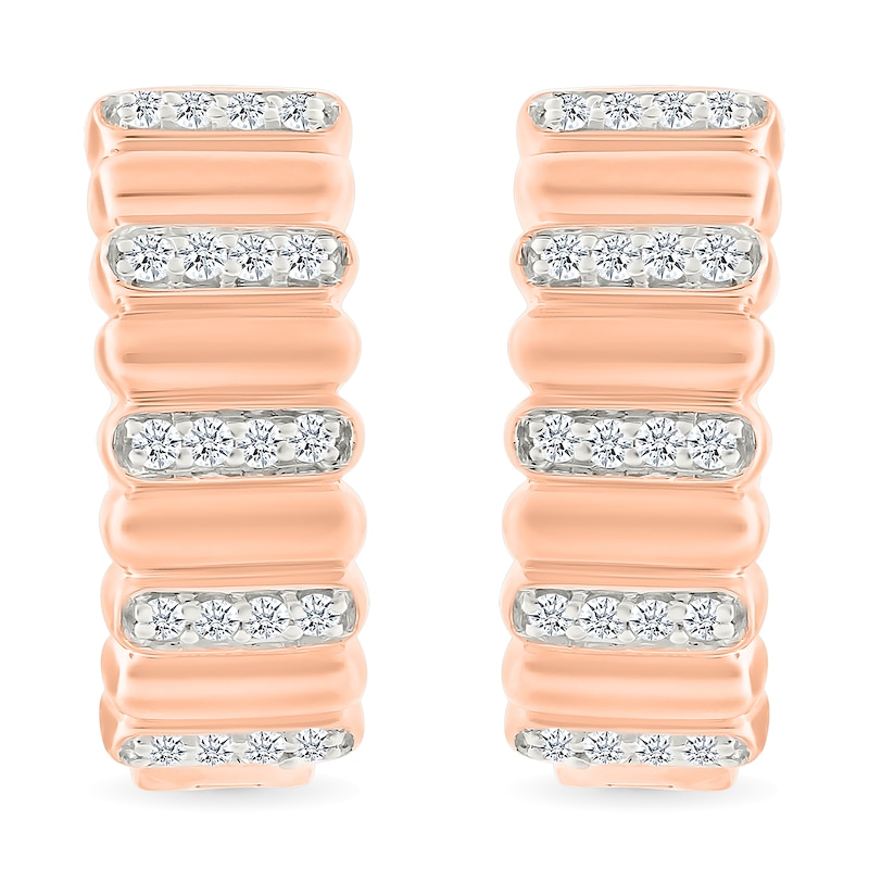 Main Image 3 of 0.23 CT. T.W. Diamond Alternating Row Puff Hoop Earrings in 10K Rose Gold