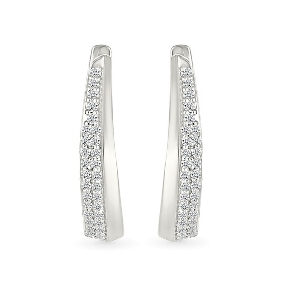 0.23 CT. T.W. Diamond Tapered Double Row Hoop Earrings in 10K White Gold