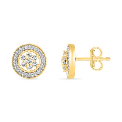 0.23 CT. T.W. Diamond Flower Frame Stud Earrings in 10K Gold