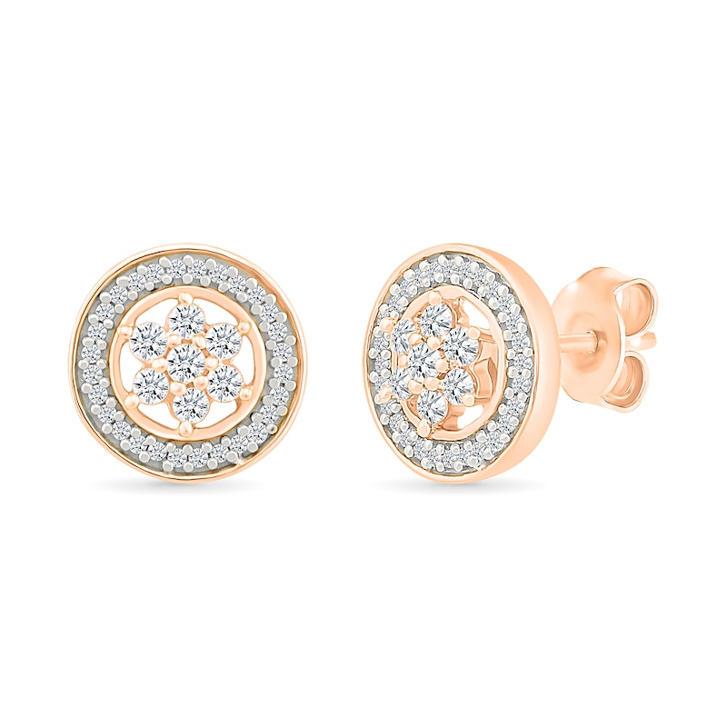 Main Image 1 of 0.23 CT. T.W. Diamond Flower Frame Stud Earrings in 10K Rose Gold