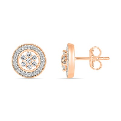0.23 CT. T.W. Diamond Flower Frame Stud Earrings in 10K Rose Gold