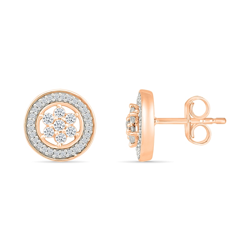 Main Image 3 of 0.23 CT. T.W. Diamond Flower Frame Stud Earrings in 10K Rose Gold