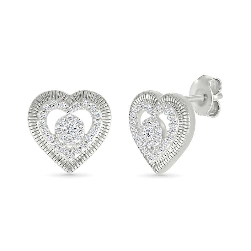 0.23 CT. T.W. Multi-Diamond Double Frame Heart Stud Earrings in 10K Gold