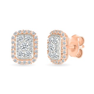 0.23 CT. T.W. Multi-Diamond Elongated Cushion Frame Stud Earrings in 10K Rose Gold
