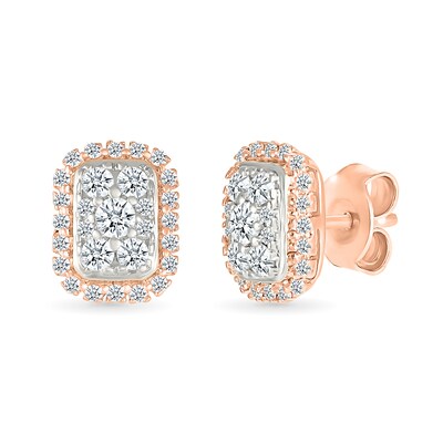 0.23 CT. T.W. Multi-Diamond Elongated Cushion Frame Stud Earrings in 10K Rose Gold