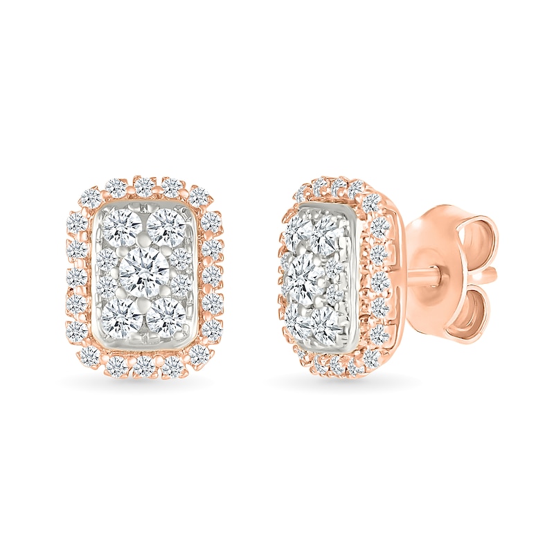 Main Image 1 of 0.23 CT. T.W. Multi-Diamond Elongated Cushion Frame Stud Earrings in 10K Rose Gold