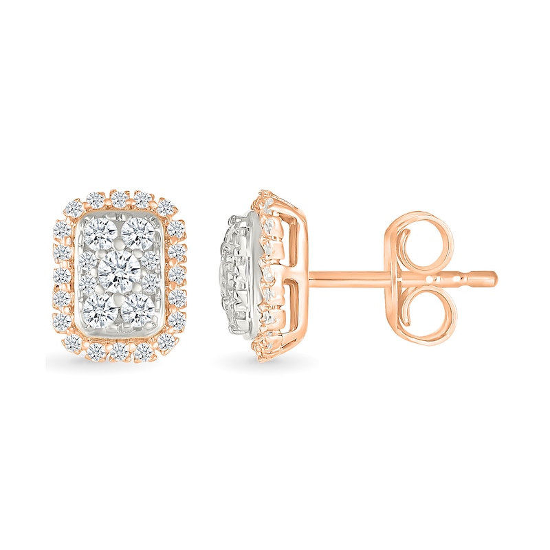 Main Image 2 of 0.23 CT. T.W. Multi-Diamond Elongated Cushion Frame Stud Earrings in 10K Rose Gold