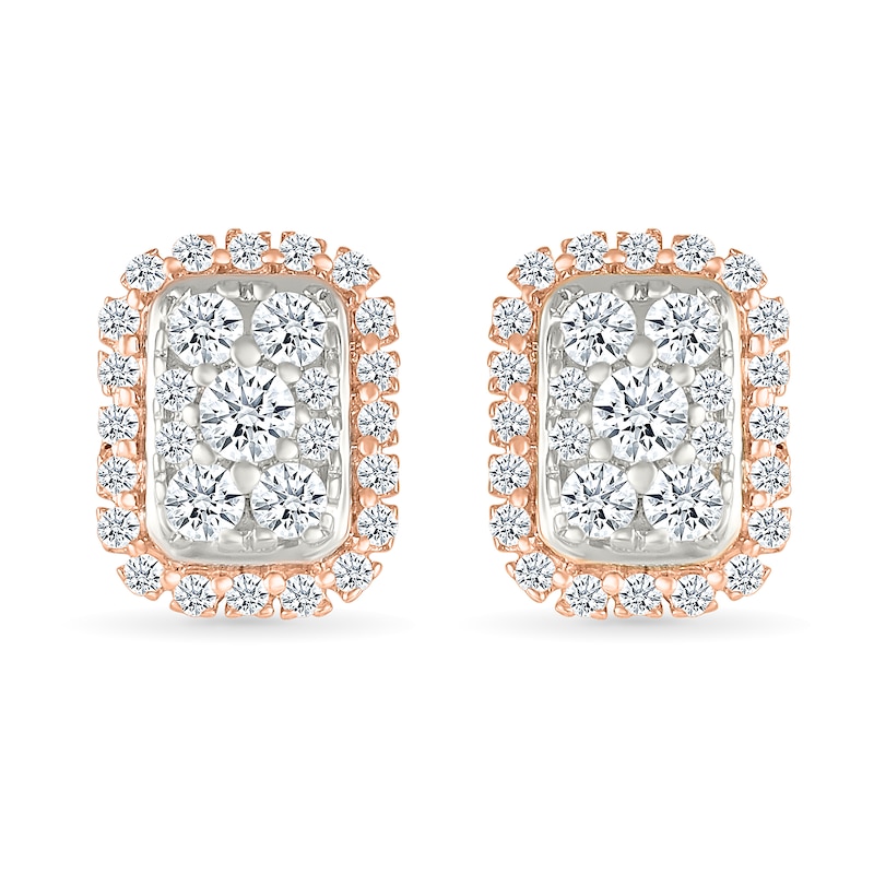 Main Image 3 of 0.23 CT. T.W. Multi-Diamond Elongated Cushion Frame Stud Earrings in 10K Rose Gold