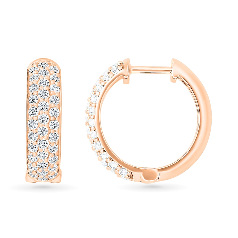 Main Image 2 of 0.95 CT. T.W. Diamond Triple Row Hoop Earrings in 10K Rose Gold