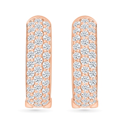 0.95 CT. T.W. Diamond Triple Row Hoop Earrings in 10K Rose Gold