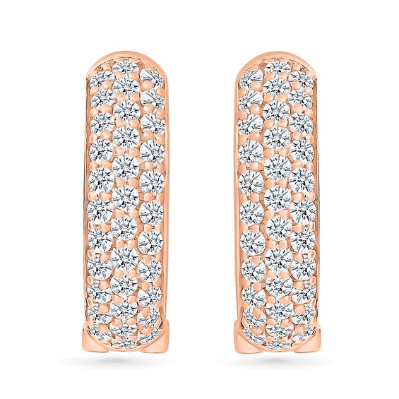 0.95 CT. T.W. Diamond Triple Row Hoop Earrings in 10K Rose Gold