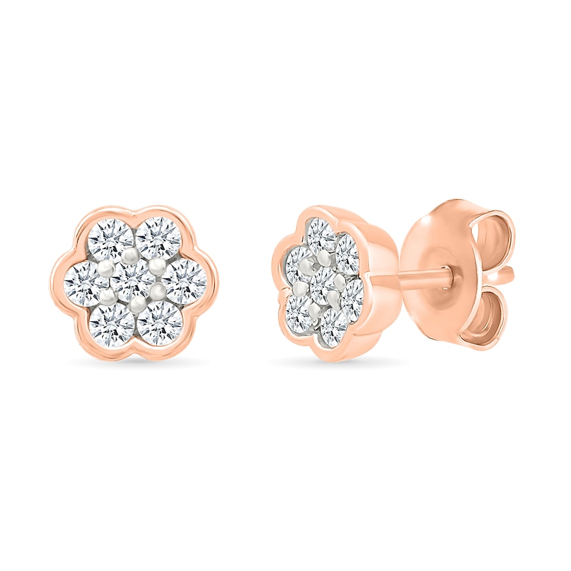 Main Image 1 of 0.23 CT. T.W. Multi-Diamond Flower Stud Earrings in 10K Rose Gold