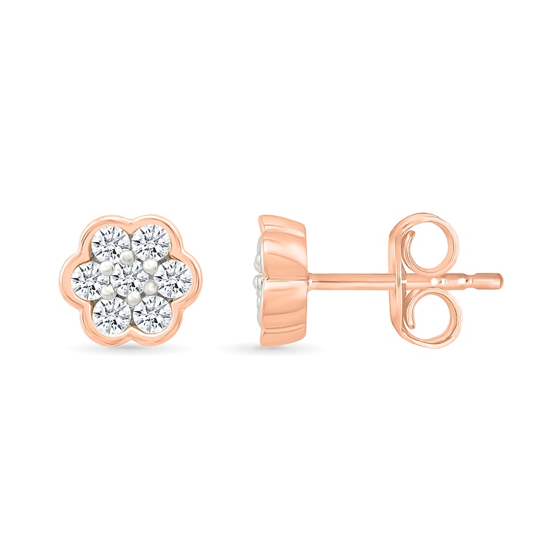 Main Image 2 of 0.23 CT. T.W. Multi-Diamond Flower Stud Earrings in 10K Rose Gold