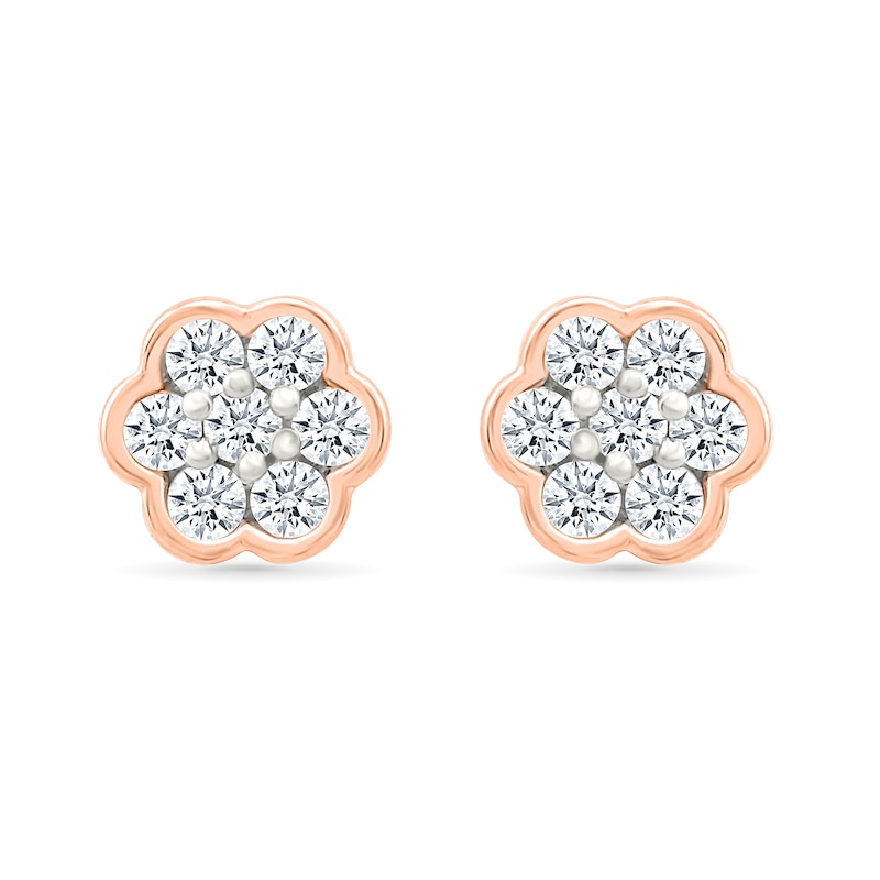 Main Image 3 of 0.23 CT. T.W. Multi-Diamond Flower Stud Earrings in 10K Rose Gold