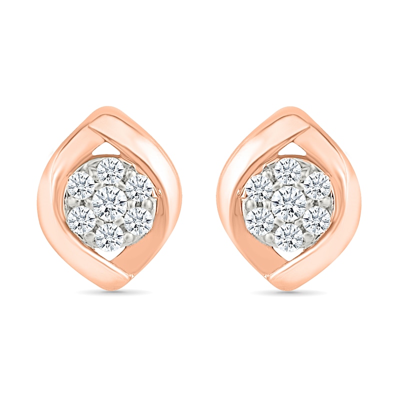 Main Image 3 of 0.23 CT. T.W. Multi-Diamond Crossover Frame Stud Earrings in 10K Rose Gold